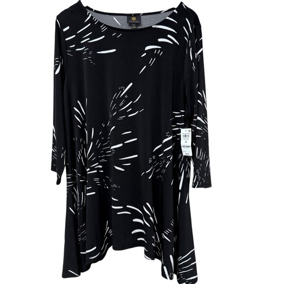 JM Collection Womens Tunic Top Plus Size 1X Black White Stretch Jersey 3/4 Sleev - Picture 1 of 11